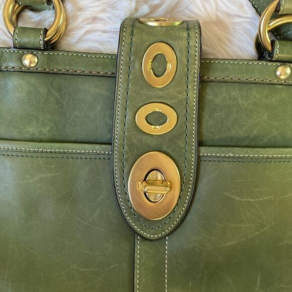 Vintage Coach Lily Legacy Turnlock Green Leather Tote Handbag - Picture 4 of 13